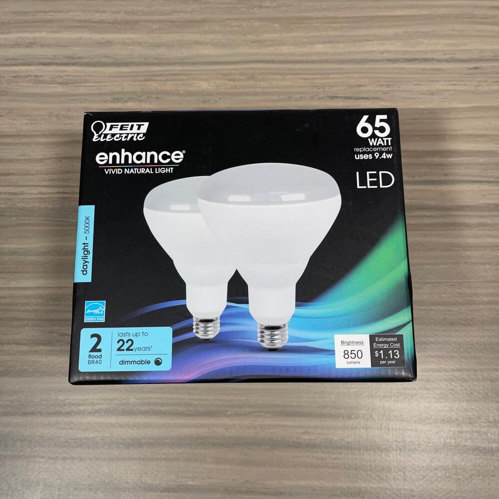 Feit Electric 2 Pack Flood BR40 LED Daylight 500K Flood Bulbs 65W